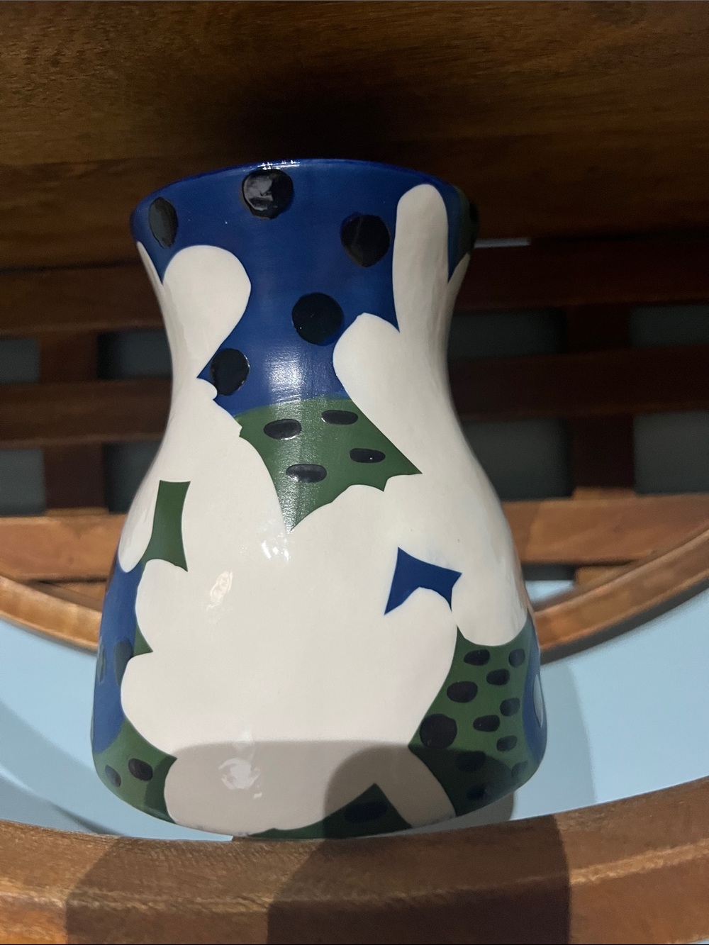 Anthropologie Blue, White & Green Floral Ceramic Vase